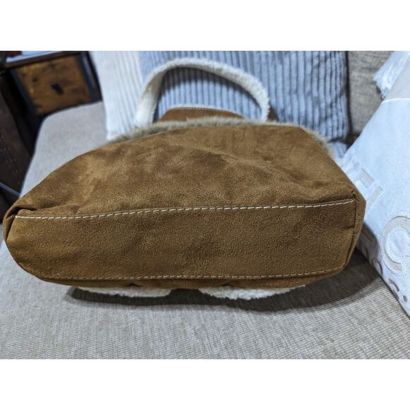 Bath & Body Works Shoulder Bag Brown Suede Cream Sherpa Trim Faux Fur Purse - Picture 4 of 8